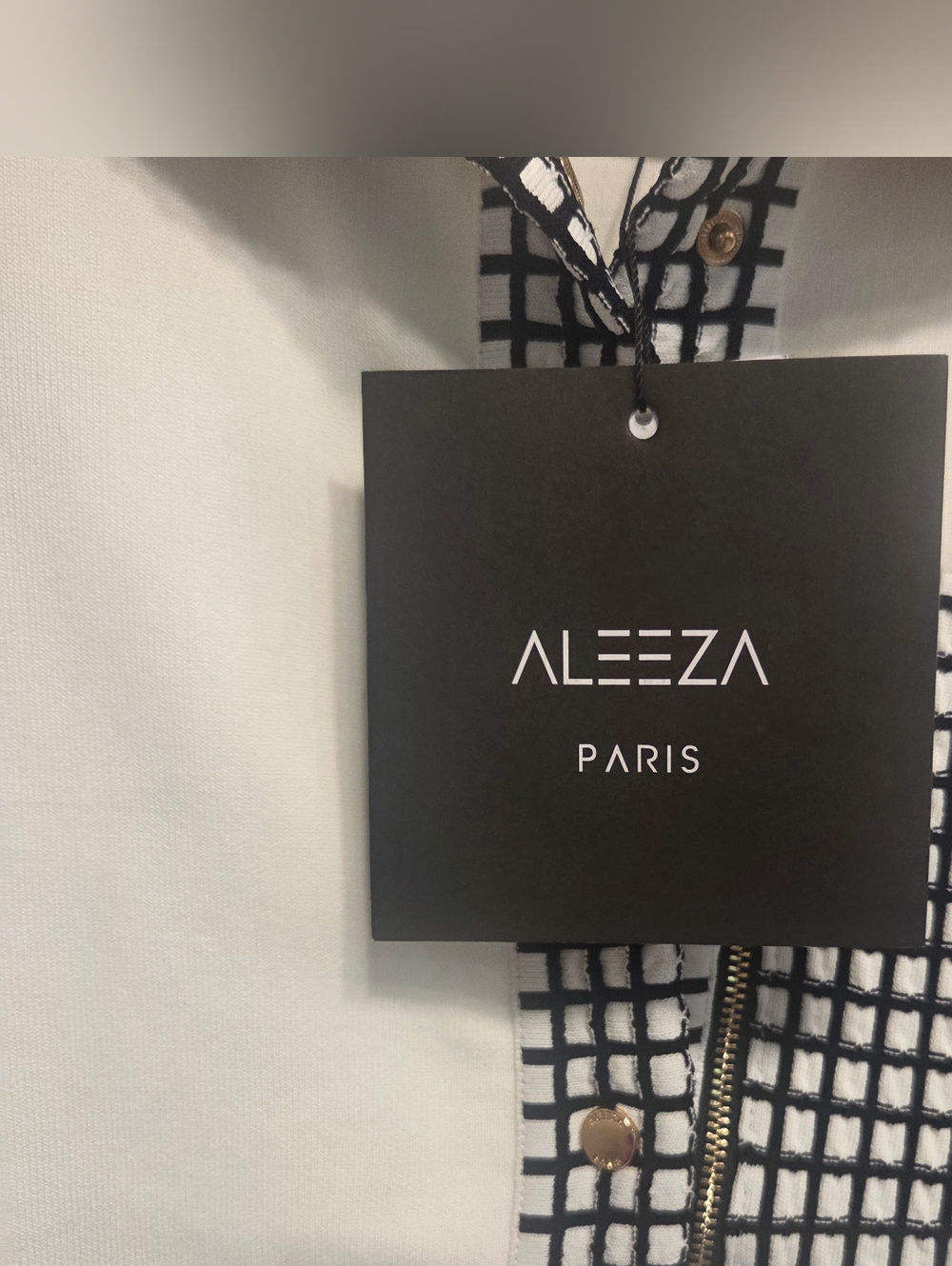 Aleeza White Knit Cardigan W/ Black Grid Trim & Pocket Detail- Classy!! - Picture 2 of 9